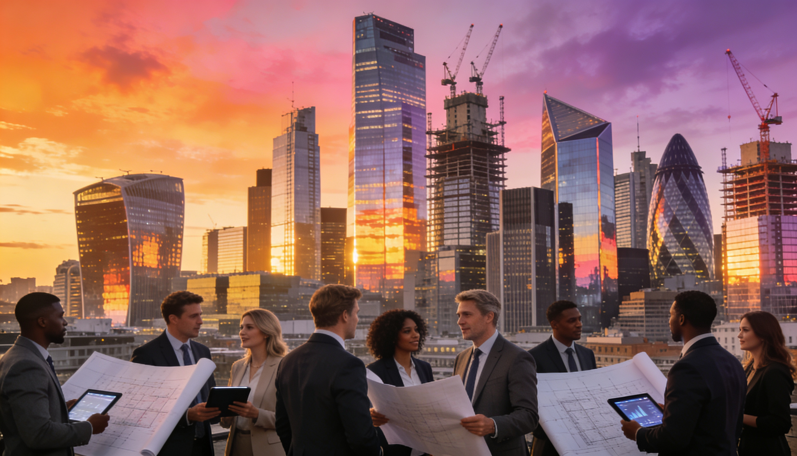 A UK skyline with a mix of modern and traditional buildings, symbolizing property investment opportunities.