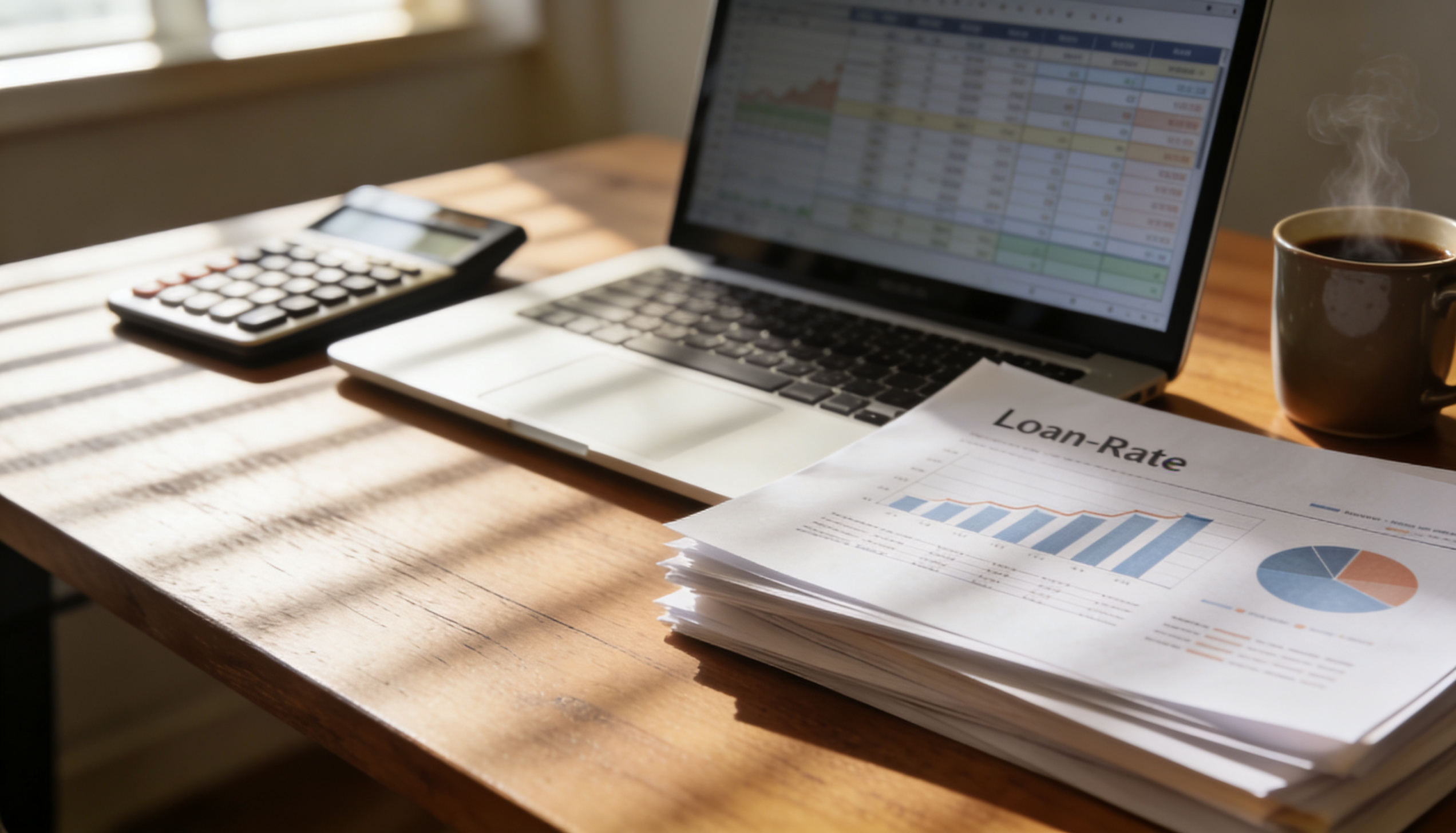 A calculator and financial documents on a desk, symbolizing developer loan rates.