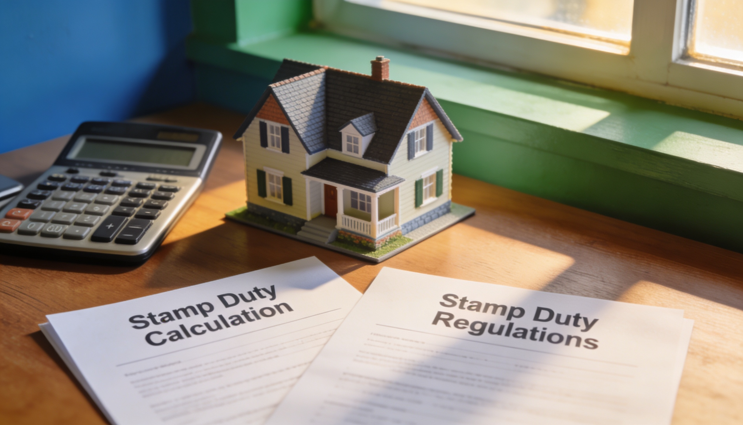 A calculator and house model illustrating stamp duty for second homes.
