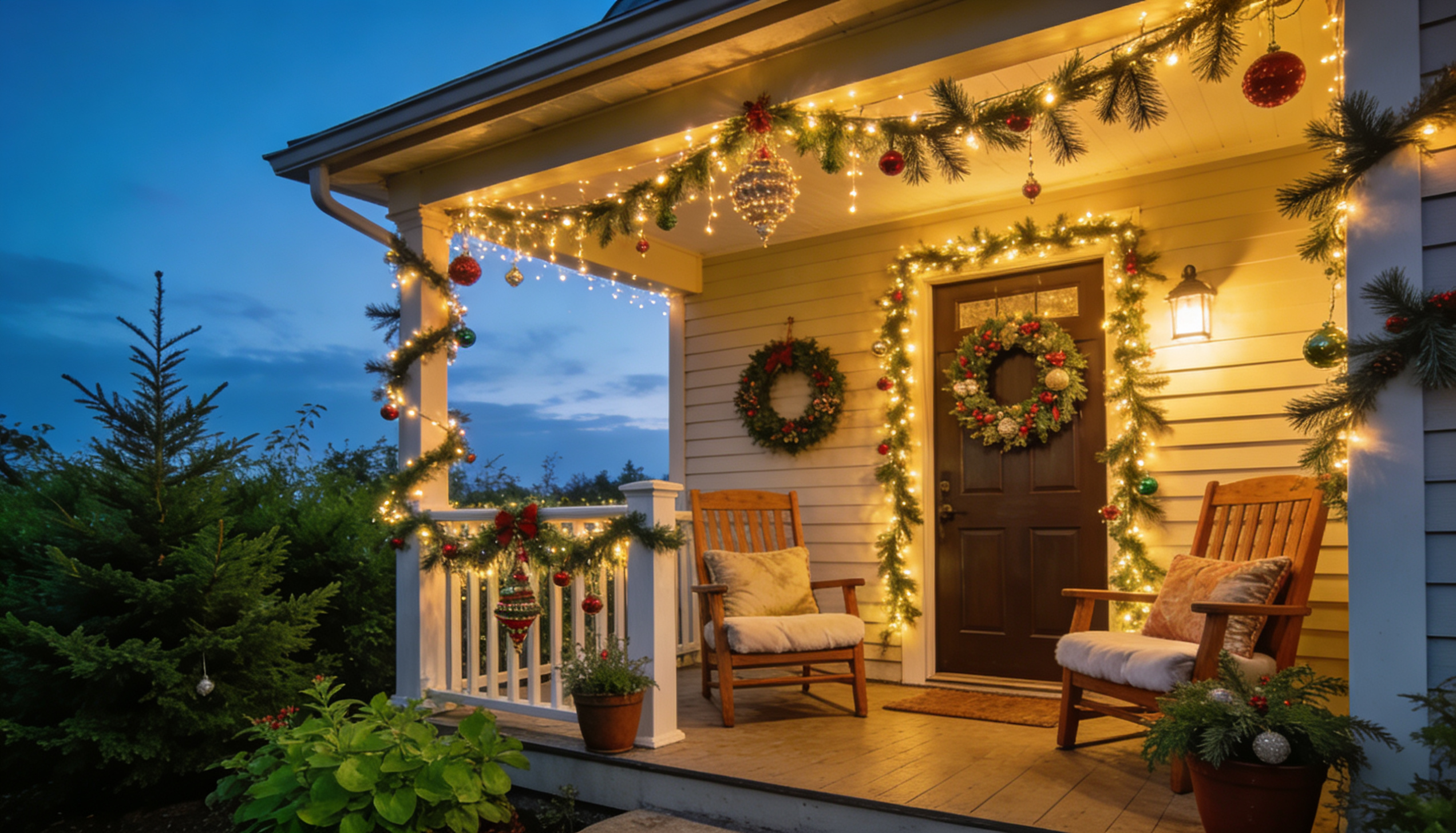 A cozy holiday let property with a welcoming entrance and festive decorations.