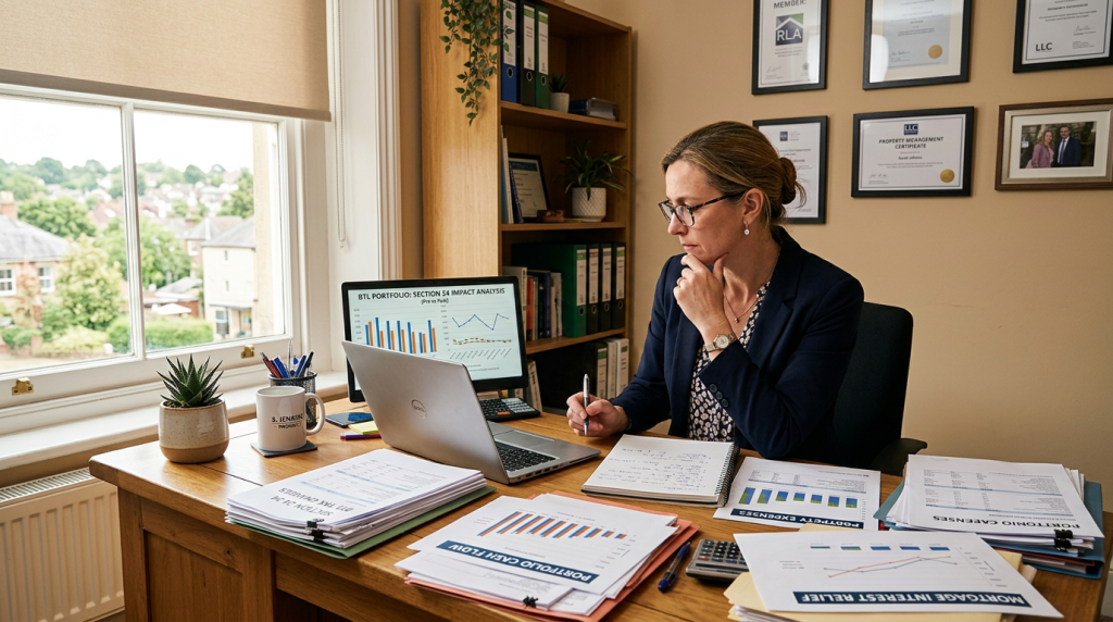 A landlord reviewing financial documents related to Section 24 BTL mortgages.
