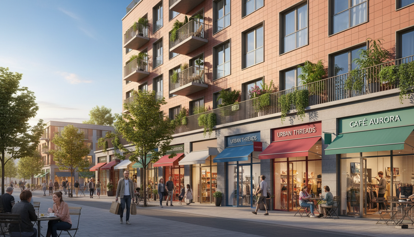 A modern apartment above a bustling commercial street, showcasing a buy-to-let investment opportunity.
