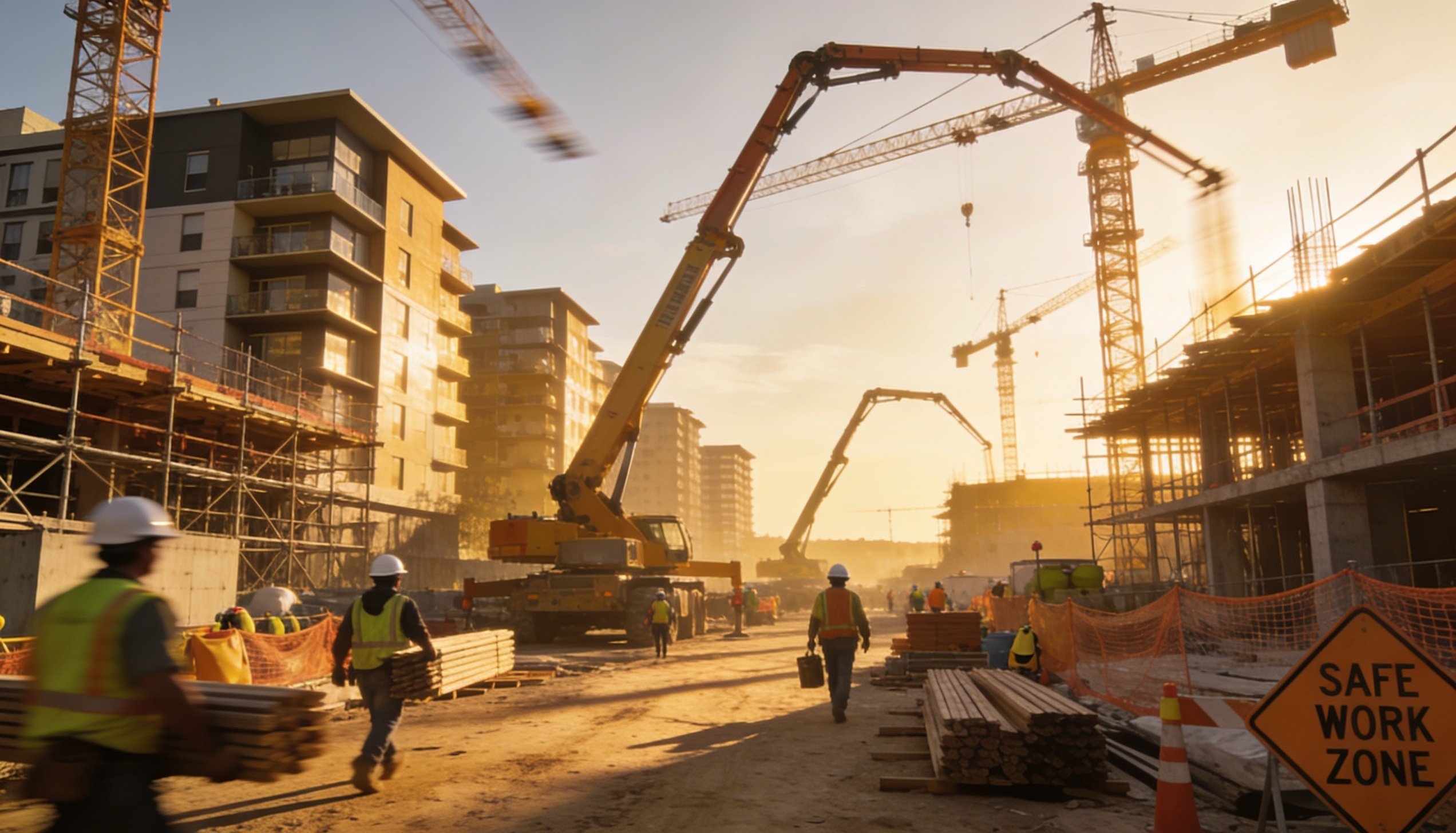 A modern mixed-use development with residential and commercial spaces under construction.