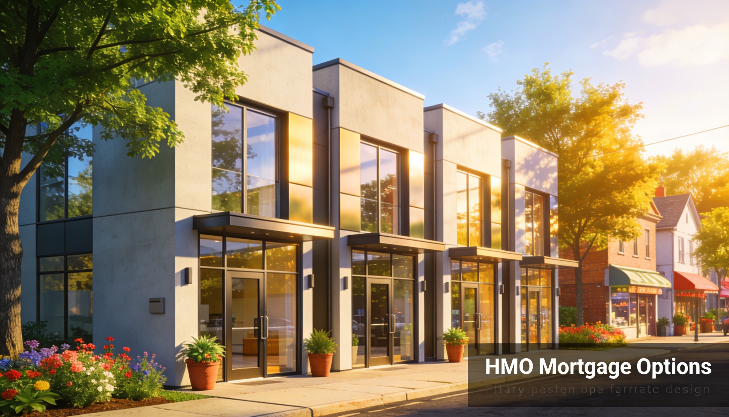 A modern multi-let property with multiple doors and windows, showcasing a vibrant neighborhood.