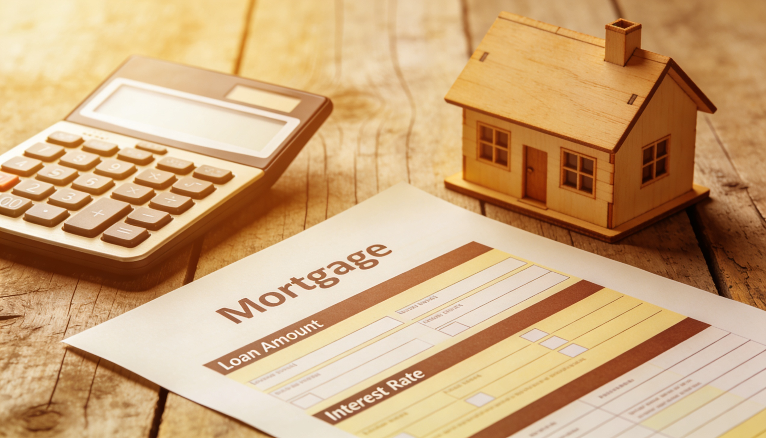 A mortgage application form with a house and calculator in the background, symbolizing HMO lending.
