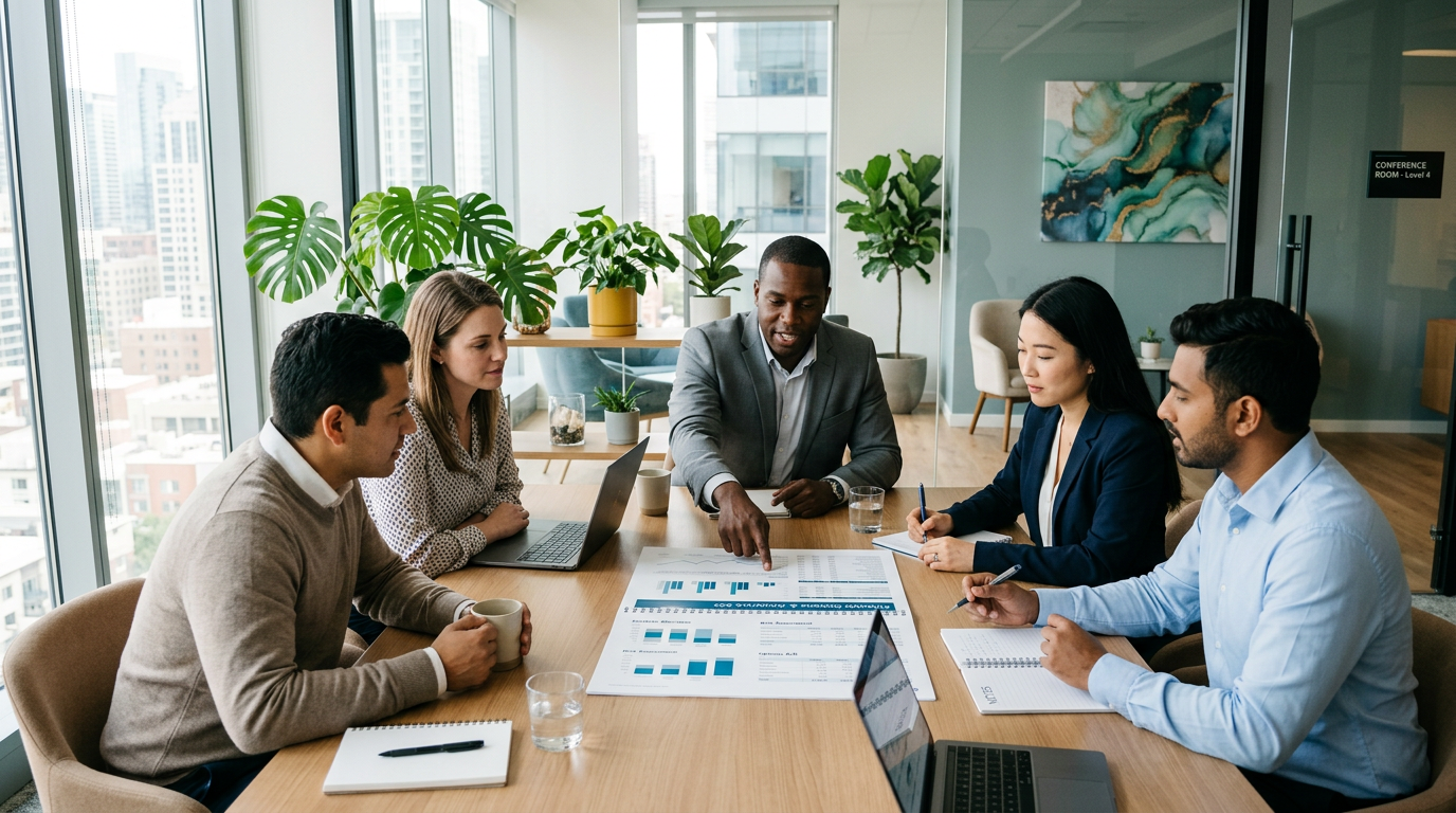 A person discussing mortgage options with a financial advisor in an office setting.