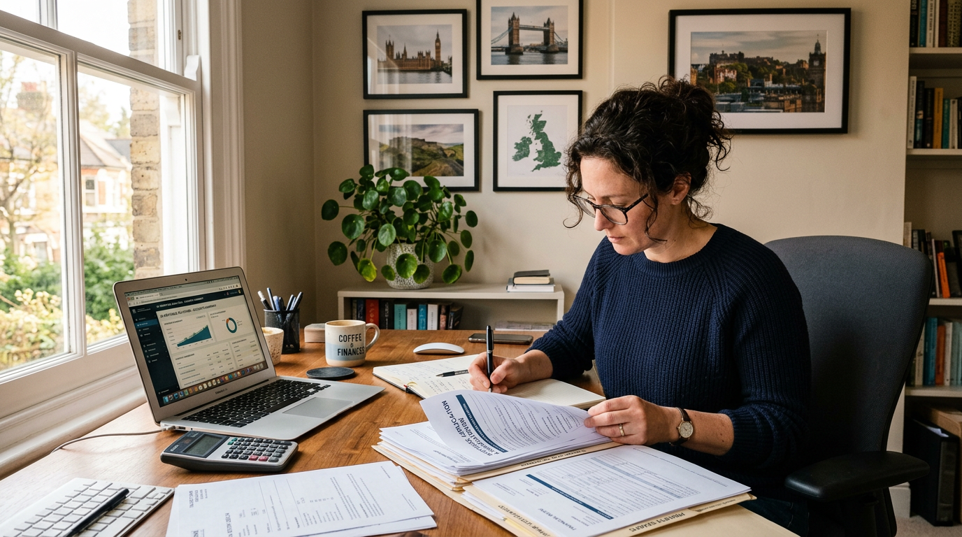 A person reviewing financial documents related to a buy-to-let remortgage in the UK.