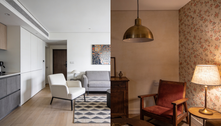 A split image comparing serviced accommodation and buy-to-let properties, showcasing both styles of living.