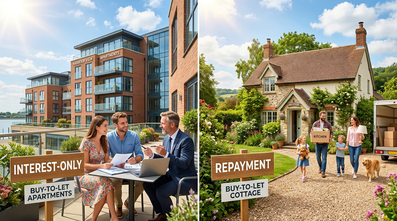 A split image showing interest-only and repayment mortgage options for buy-to-let properties.