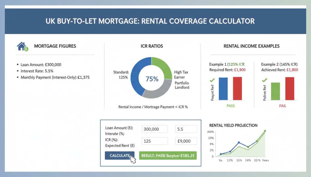 Example of rental coverage and ICR calculation for a buy to let mortgage