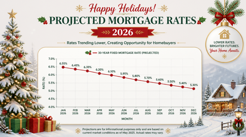Graph showing projected holiday let mortgage rates for 2026 with festive elements.