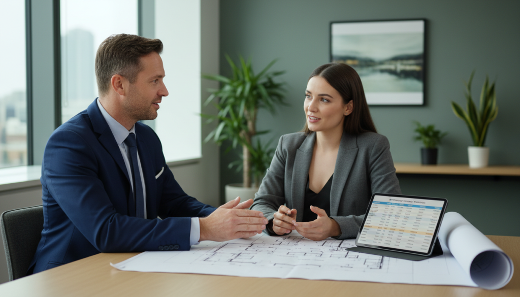 Landlord discussing student accommodation finance with a UK mortgage adviser