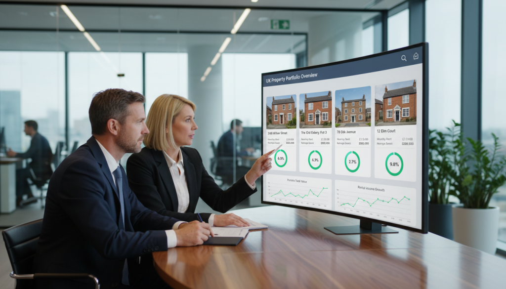 Portfolio landlord reviewing rental yields, mortgage balances and buy to let performance.