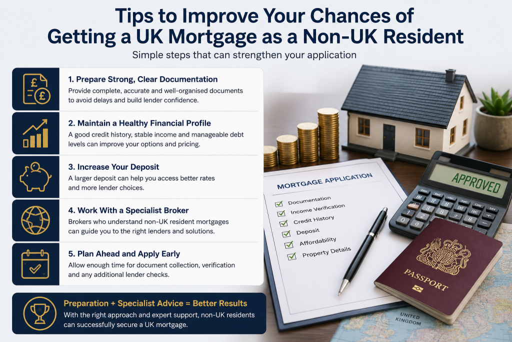 Tips for improving a UK mortgage application as a non UK resident with documents, deposit and property details