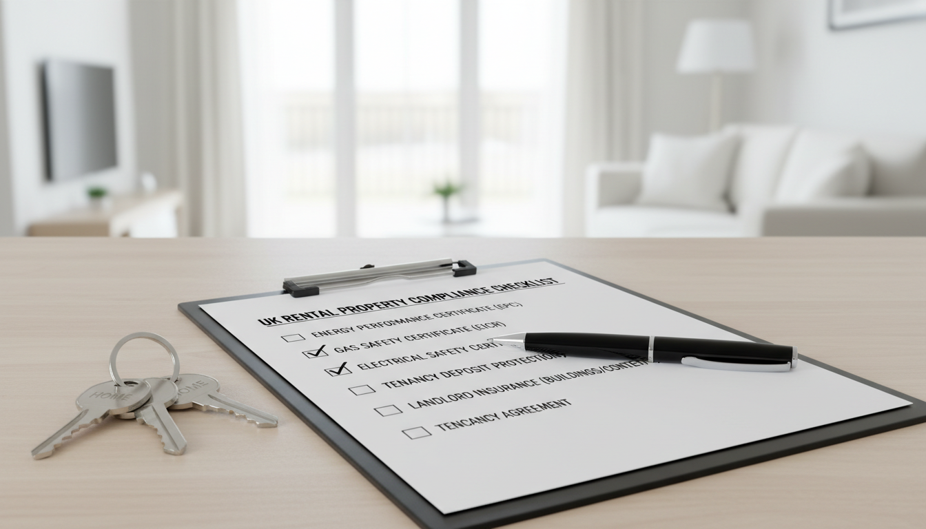 UK landlord compliance checklist for EPC, safety certificates, deposit protection, and tenancy documents.