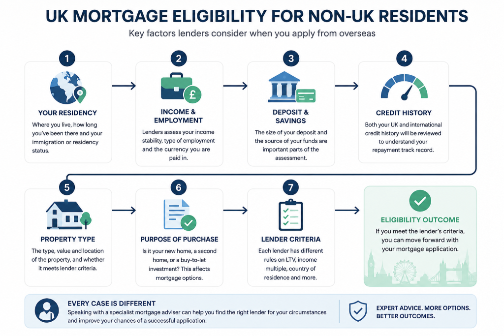 UK mortgage eligibility flowchart for non UK residents applying from overseas
