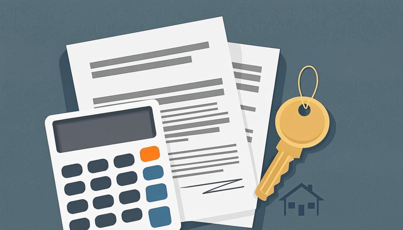Property finance documents, calculator and keys